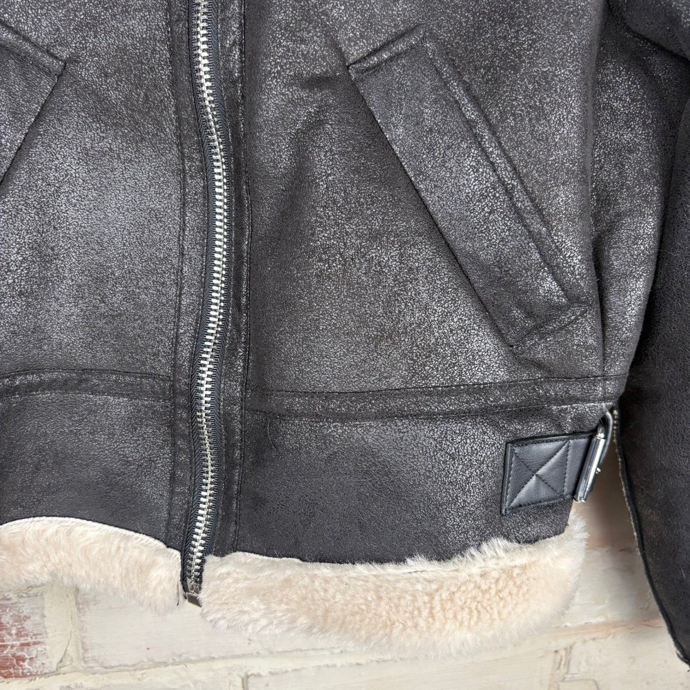 Jason Wu Faux Leather Shearling Moto Jacket Cropped Faux Fur Collar Size S - Picture 10 of 12